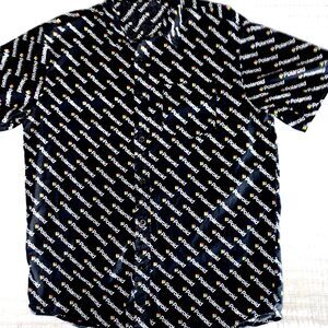 Polaroid Logo All Over Button Black Shirt Size M Photography Retro 100% Cotton